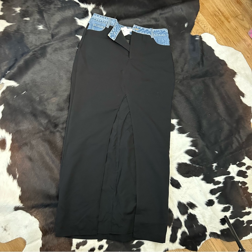 Elegant Black Pencil Skirt with Denim Accents bought it from BRIANNA PURVIS